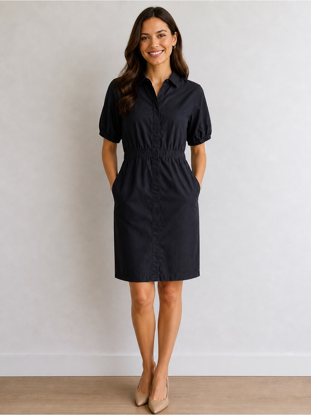 Narciso Rodriguez Black Shirt Midi Dress Pockets Minimalist Luxury SZ 46 or XL